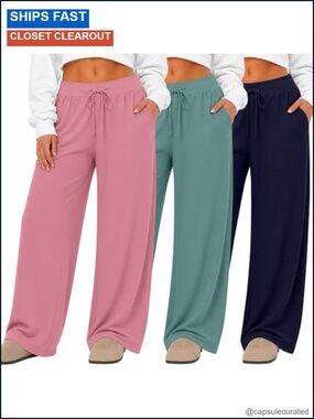 Plus Size Wide Leg Lounge Pants Sweatpants Yoga Drawstring Pockets